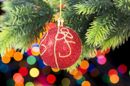 Christmas decoration and blurred lights at backgroundの写真素材
