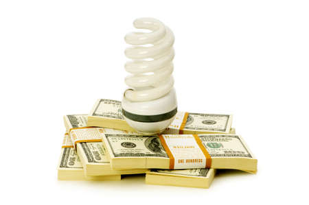 Concept of energy efficiency with dollars and bulbの写真素材