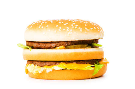 Double cheeseburger isolated on the whiteの写真素材