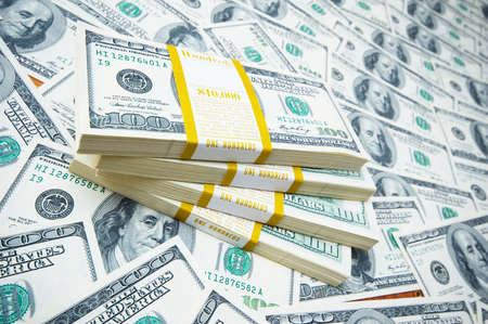 Stack of dollars on money background