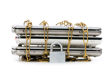 Concept of computer security with laptop and chainの写真素材