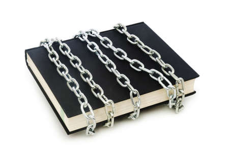 Censorship concept with books and chains on whiteの写真素材