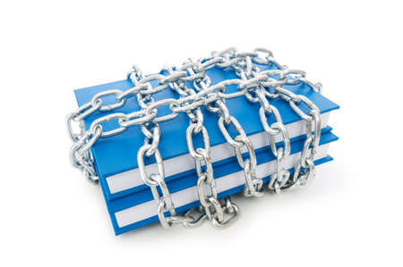 Censorship concept with books and chains on whiteの写真素材