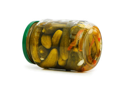 Can of cucumbers isolated on the whiteの写真素材