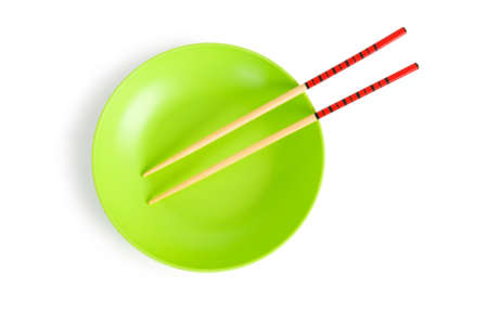 Asian food concept with plate and chopsticksの写真素材