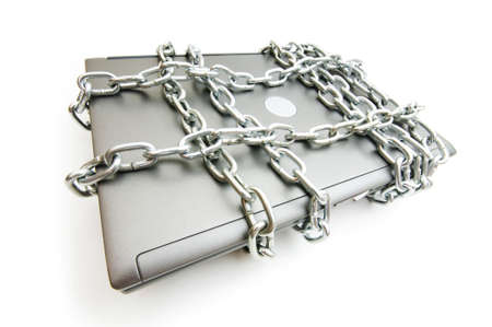 Computer security concept with laptop and chainの写真素材
