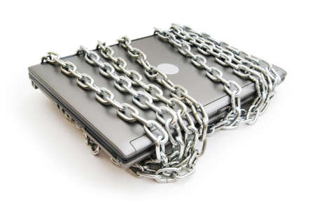 Computer security concept with laptop and chainの写真素材
