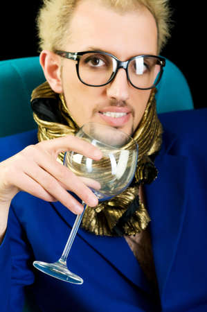 Man with blue jacket in studio shootingの写真素材