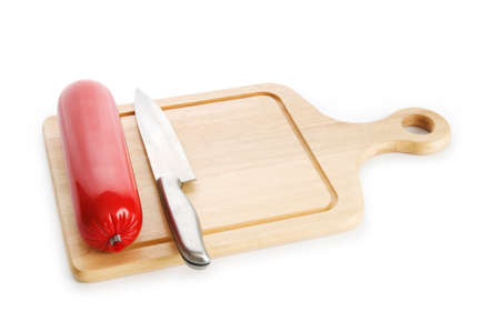 Smoked sausage isolated on the white backgroundの写真素材
