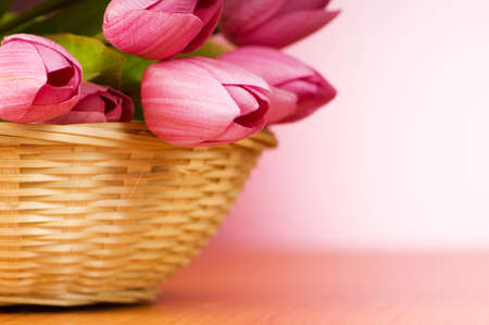 Bunch of tulip flowers on the tableの写真素材