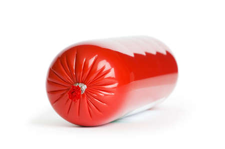 Smoked sausage isolated on the white backgroundの写真素材