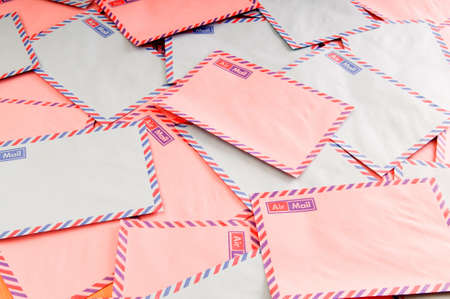 Mail concept with many envelopes on the tableの写真素材