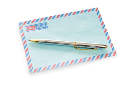 Mail concept with many envelopes on the tableの写真素材