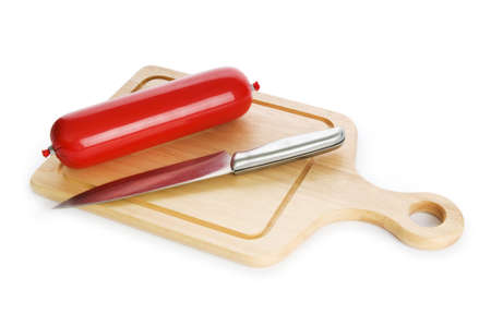 Smoked sausage isolated on the white backgroundの写真素材