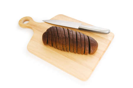 Bread and cutting board isolated on white