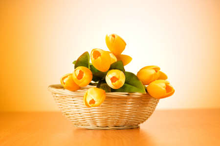 Bunch of tulip flowers on the tableの写真素材