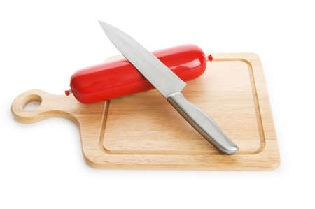 Smoked sausage isolated on the white backgroundの写真素材