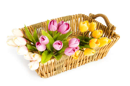 Bunch of tulip flowers on the tableの写真素材