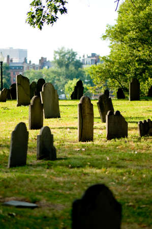 Cemetery with many tombstones on the bright dayの写真素材