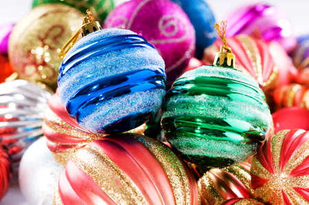 Colourful christmas decoration on a shiny background の写真素材