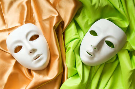 Theatre concept with the white plastic masksの写真素材