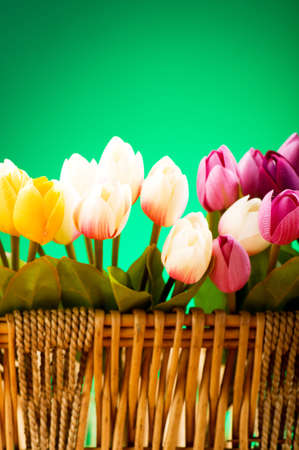 Bouquet of colorful tulips on the table