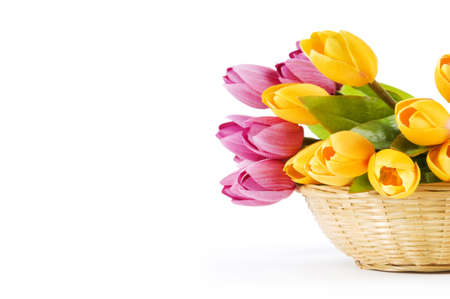 Bouquet of colorful tulips on the tableの写真素材