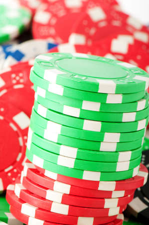 Stack of various casino chips - gambling conceptの写真素材