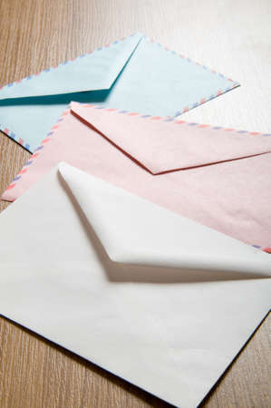 Mail concept with many envelopes on the tableの写真素材