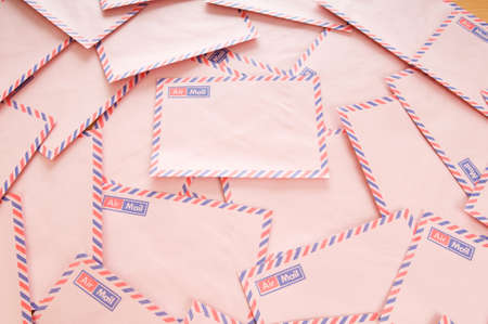 Mail concept with many envelopes on the tableの写真素材