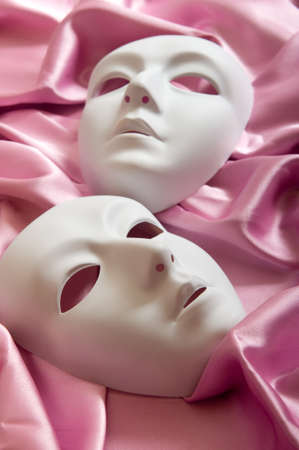 Theatre concept with the white plastic masksの写真素材
