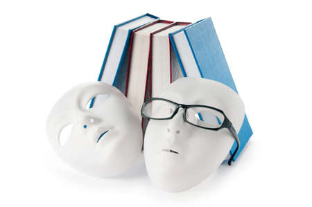 Reading concept with masks, books and  glassesの写真素材