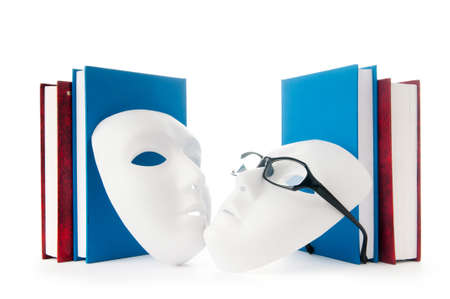 Reading concept with masks, books and  glassesの写真素材