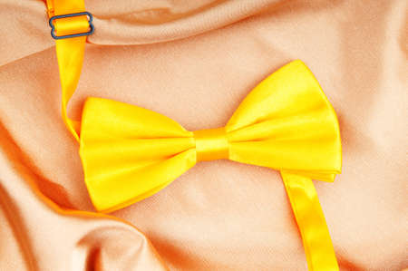Bow ties on the bright satin backgroundの写真素材