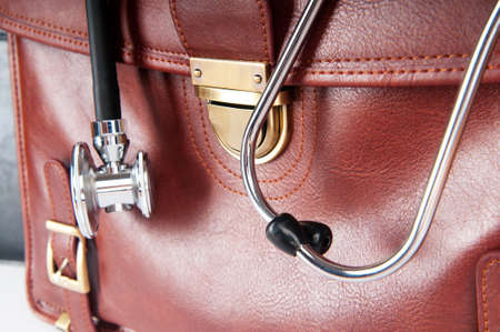 Doctor's brown leather case with the stethoscopeの写真素材