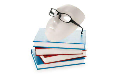 Reading concept with masks, books and  glassesの写真素材