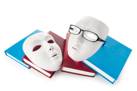 Reading concept with masks, books and  glassesの写真素材
