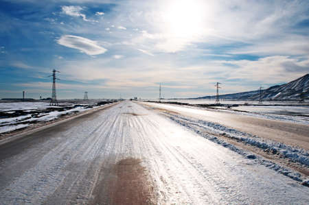 High mountains under snow in the winterの写真素材