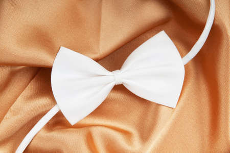 Bow ties on the bright satin backgroundの写真素材