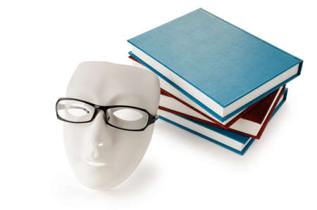Reading concept with masks, books and  glassesの写真素材