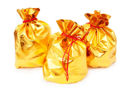 Golden sacks full of something goodの写真素材