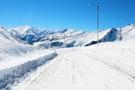 Snow road on the winter dayの写真素材