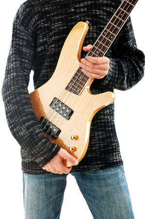 Guitar player isolated on the white backgroundの写真素材