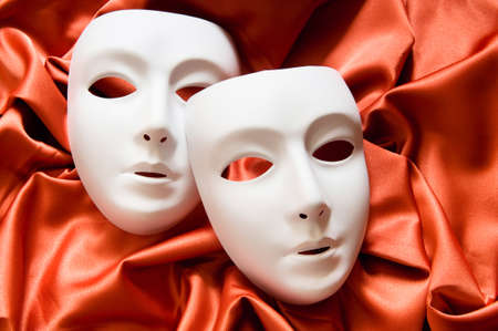 Theatre concept with the white plastic masksの写真素材