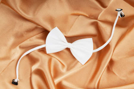 Bow ties on the bright satin backgroundの写真素材
