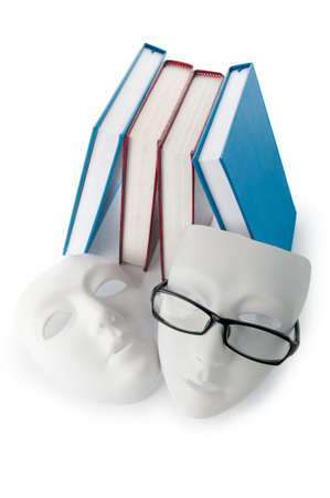 Reading concept with masks, books and  glassesの写真素材
