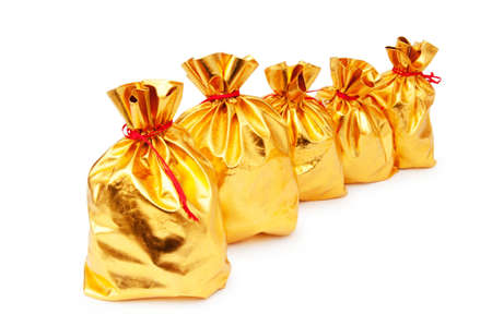 Golden sacks full of something goodの写真素材