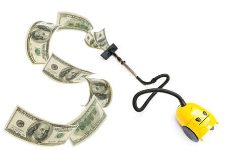 Concept with vacuum cleaner sucking moneyの写真素材