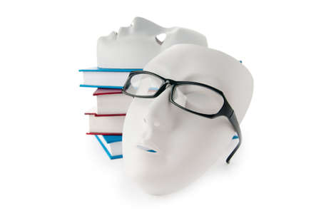 Reading concept with masks, books and  glassesの写真素材