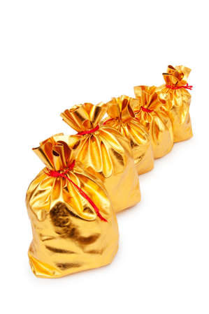 Golden sacks full of something goodの写真素材
